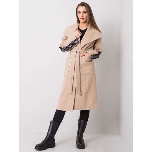 Beżowy płaszcz damski z paskiem Sheandher.pl 38 Sheandher.pl