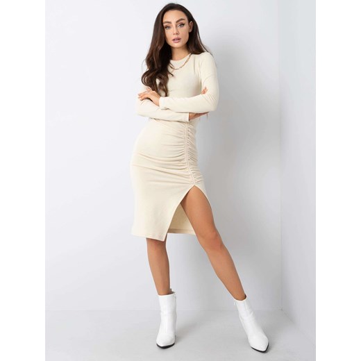 RUE PARIS Ecru sukienka z rozcięciem Sheandher.pl M Sheandher.pl