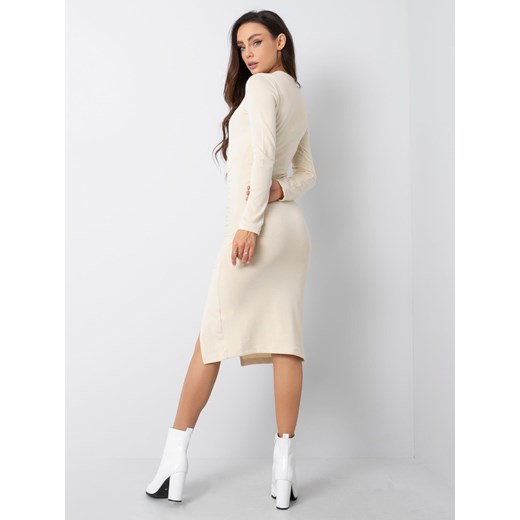 RUE PARIS Ecru sukienka z rozcięciem Sheandher.pl L Sheandher.pl