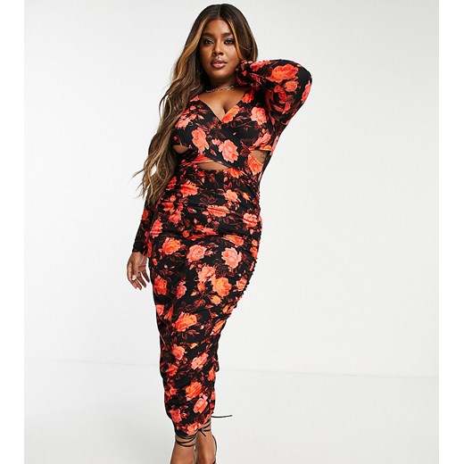 ASOS DESIGN Curve – Sukienka midi w kwiaty z długimi rękawami i 48 Asos Poland