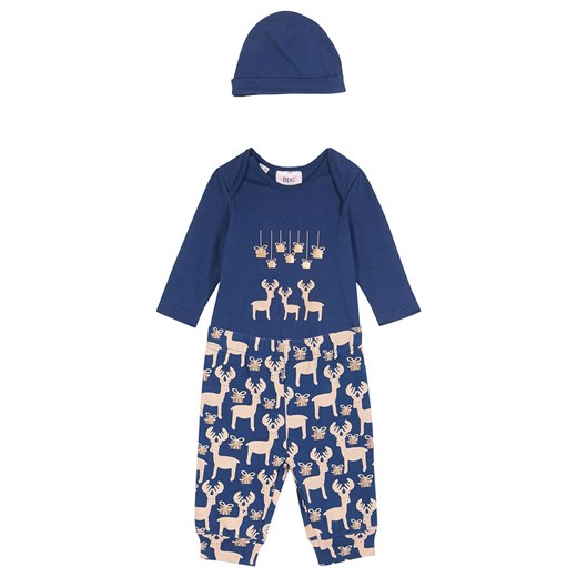 Body niemowlęce + spodnie dresowe + czapka (kompl. 3-częściowy), bawełna 56/62 okazja bonprix