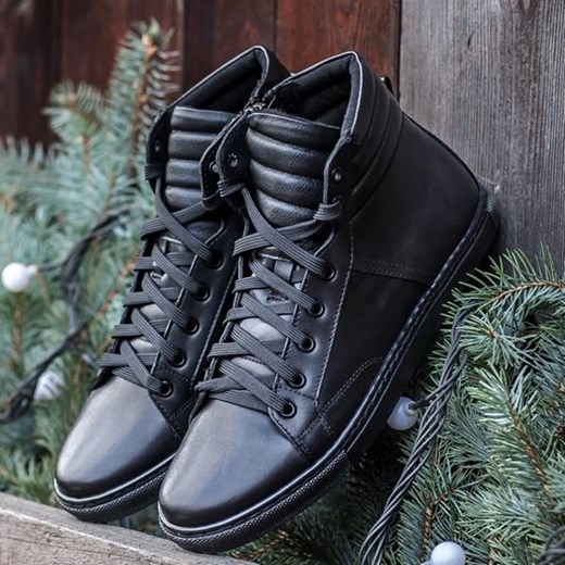 Czarne sneakersy ROGER ze sklepu Domenoshoes w kategorii Buty zimowe męskie - zdjęcie 127703297