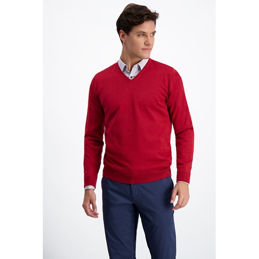 Bordowy sweter męski z wełny merynosa 72811 Lavard M Lavard promocyjna cena