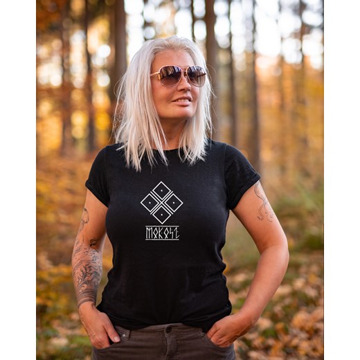 Czarna koszulka z motywem Słowiańskim - T-shirt damski czarny z nadrukiem - Dreskot S dreskot