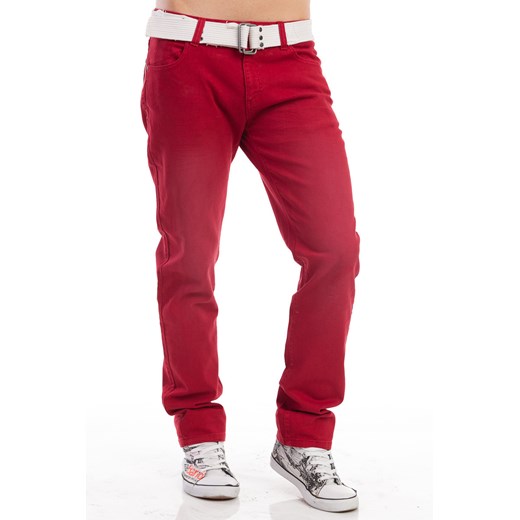 Czerwone spodnie super slim PASEK GRATIS! blackroom-pl fioletowy ciekawe