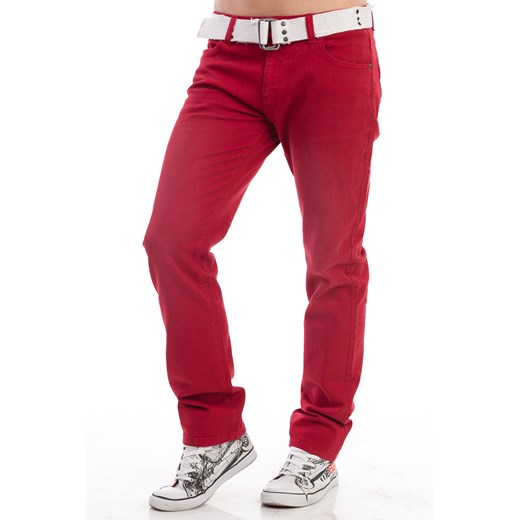 Czerwone spodnie super slim PASEK GRATIS! blackroom-pl fioletowy materiałowe