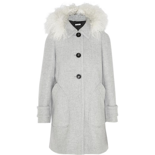 Shearling-trimmed hooded wool coat net-a-porter bialy płaszcz