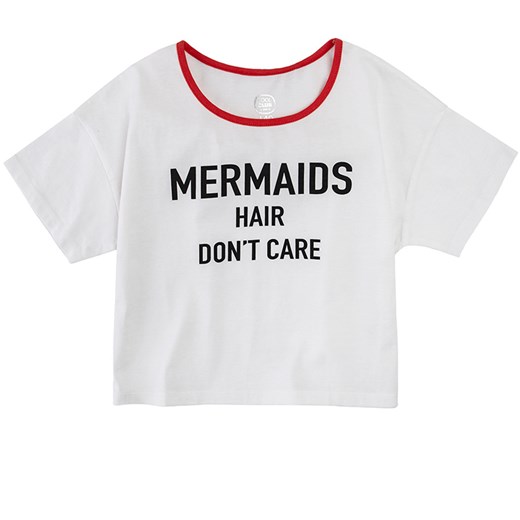 Cool Club, T-shirt dziewczęcy pudełkowy, biały, Mermaids hair don't care Cool Club 134 promocja smyk