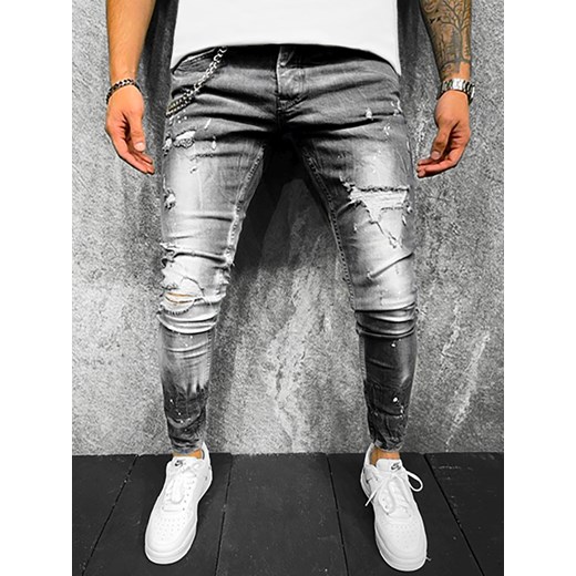 Spodnie jeansowe męskie grafitowe OZONEE O/B6433 ze sklepu ozonee.pl w kategorii Jeansy męskie - zdjęcie 128280867
