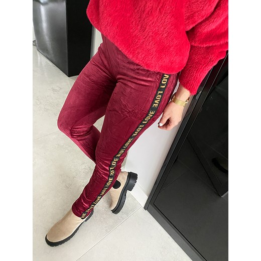 Welurowe spodnie z lampasem Love M071 PLUS SIZE bordowe Novvi.pl 5XL/6XL okazyjna cena Novvi