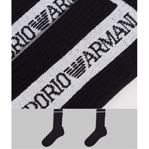 Emporio Armani Bodywear – Zestaw 2 par czarnych skarpetek w pionowe paski z One Size Asos Poland