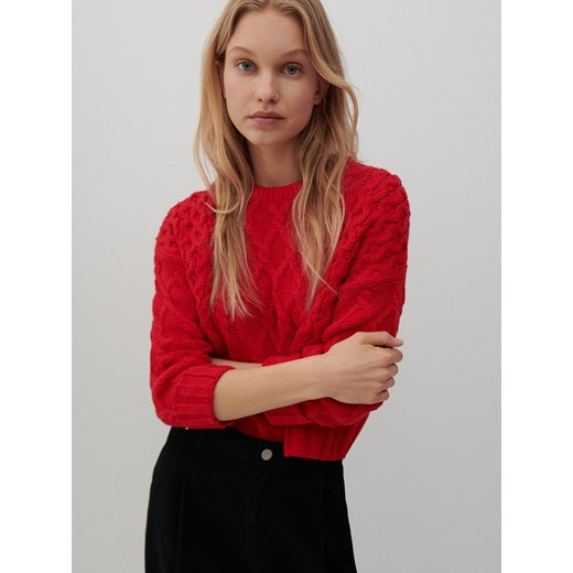 Reserved - Sweter o warkoczowym splocie - Czerwony Reserved S Reserved okazyjna cena