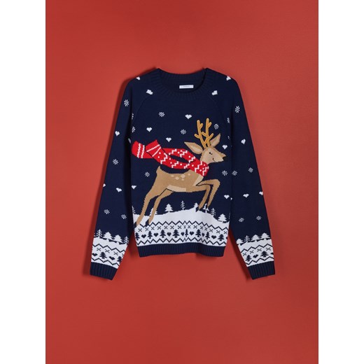 Reserved - Sweter ze świątecznym motywem - Granatowy Reserved S okazja Reserved
