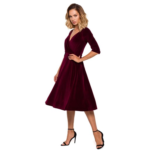 Sukienka Moe z dekoltem w serek z długimi rękawami midi elegancka