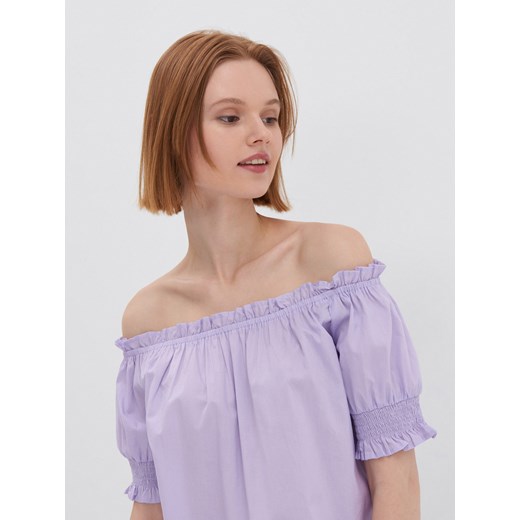 Bluzka hiszpanka z bawełnianej tkaniny - Fioletowy House S okazyjna cena House