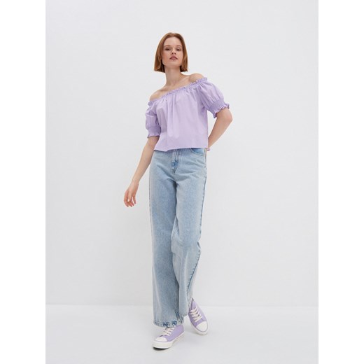 Bluzka hiszpanka z bawełnianej tkaniny - Fioletowy House XL House promocja