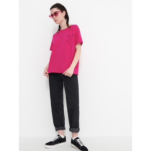 T-shirt oversize z nadrukiem Impress Me Human - Różowy House S wyprzedaż House
