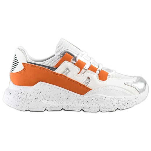 Ideal Shoes Sneakersy Z Pomarańczową Wstawką białe pomarańczowe Ideal Shoes 39 ButyModne.pl