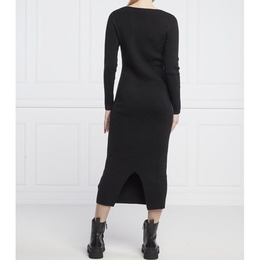 Sukienka Calvin Klein z długim rękawem casual z okrągłym dekoltem czarna dopasowana midi 