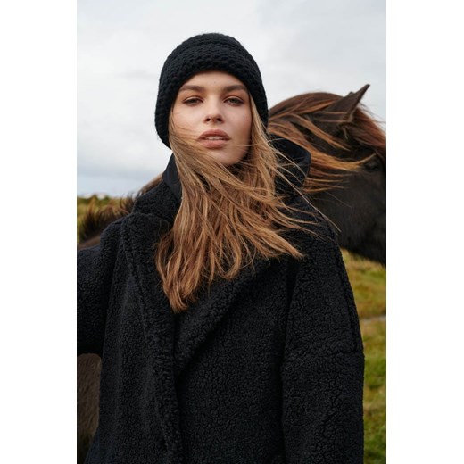 PŁASZCZ KLASYCZNY BARANEK TEDDY BLACK Naoko L promocja ajstyle.pl
