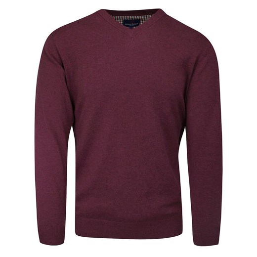 Sweter Burgundowy, Bordowy Melanżowy w Serek (V-neck), Klasyczny, Męski, Elegancki -Adriano Guinari SWADGAW21burgundyB0433 ze sklepu JegoSzafa.pl w kategorii Swetry męskie - zdjęcie 129133436