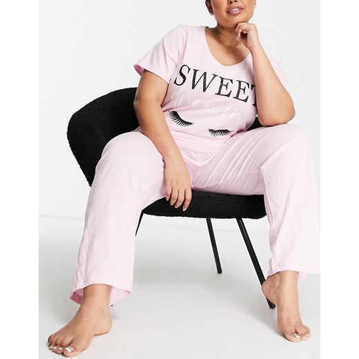 Yours – Różowa piżama z T-shirtem i spodniami z szerokimi nogawkami-Różowy Yours 58-60 Asos Poland