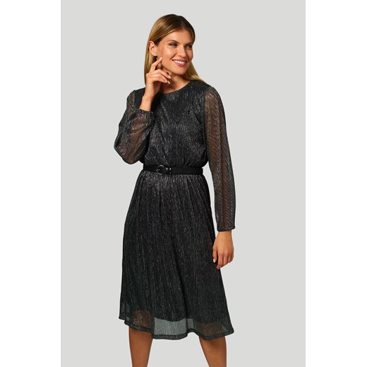 Szyfonowa sukienka z połyskującą nitką, czarna ze sklepu Greenpoint.pl w kategorii Sukienki - zdjęcie 129198295