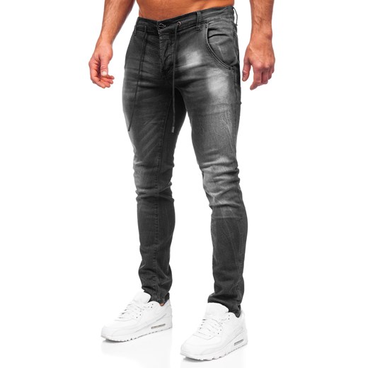 Czarne spodnie jeansowe męskie regular fit Denley MP004N L wyprzedaż Denley