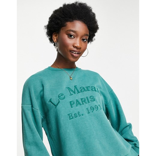 Stradivarius – Le Marais – Zielona bluza dresowa z nadrukiem-Zielony XL Asos Poland
