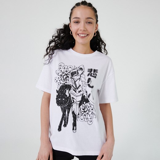 Cropp - Koszulka z motywem mangi - Biały Cropp M okazyjna cena Cropp