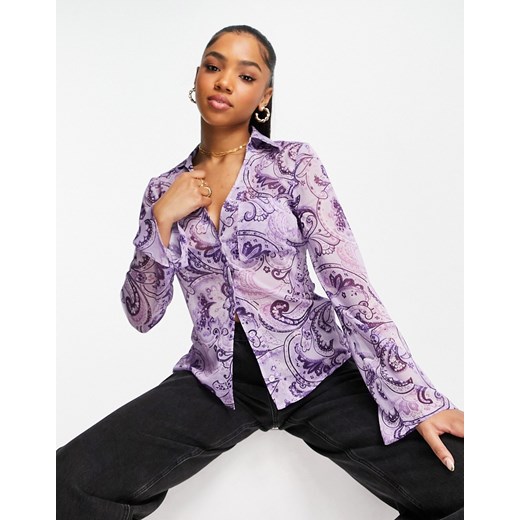 ASOS DESIGN – Dopasowana koszula z rozszerzanymi rękawami we wzór paisley w 38 Asos Poland