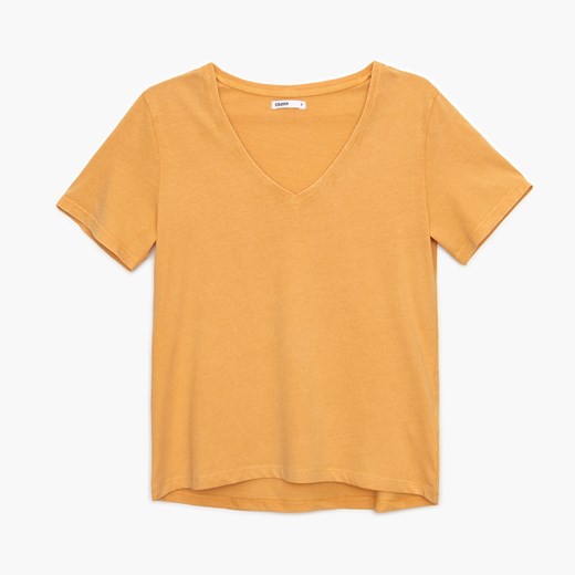 Cropp - Koszulka z dekoltem V - Żółty Cropp S promocyjna cena Cropp