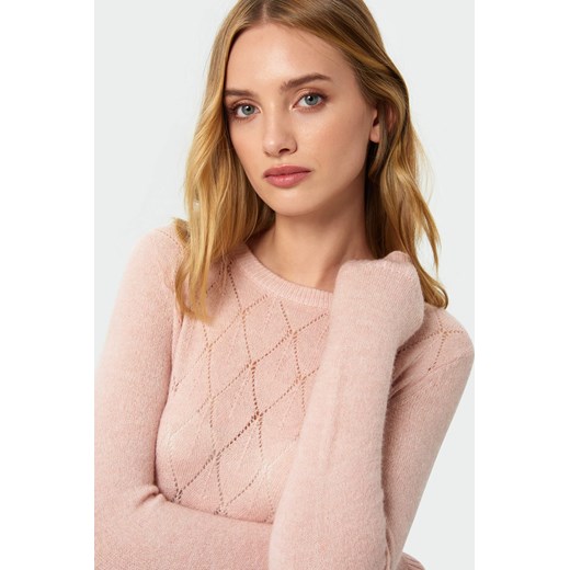 Sweter z miękkiej dzianiny z ażurowym wzorem różowy Greenpoint 42 Happy Face promocja