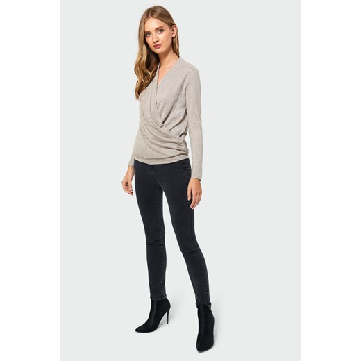 Sweter z kopertowym dekoltem beżowy Greenpoint 42 promocja Happy Face