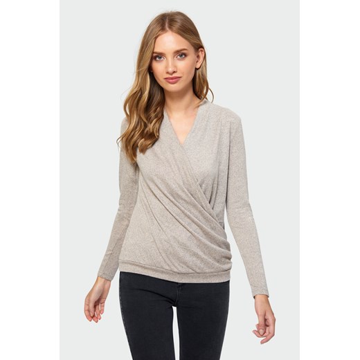 Sweter z kopertowym dekoltem beżowy Greenpoint 42 promocja Happy Face