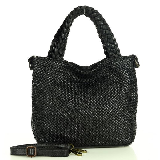 Torba skórzana pleciona vintage genuine leather handbag - MARCO MAZZINI czarny uniwersalny wyprzedaż Verostilo