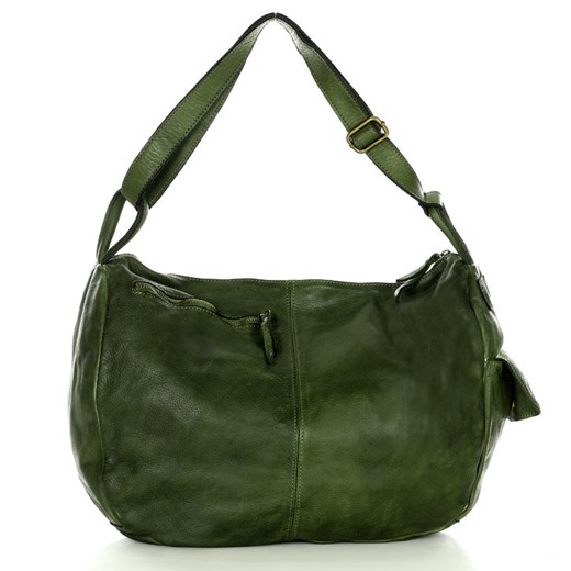Torba skórzana pojemny worek hobo leather slow bag - MARCO MAZZINI zielony uniwersalny okazyjna cena Verostilo