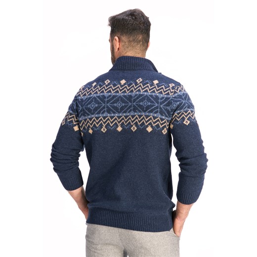 Sweter męski wzór norweski zapinany na krótki zamek granatowy Lanieri Fashion 3XL Lanieri.pl