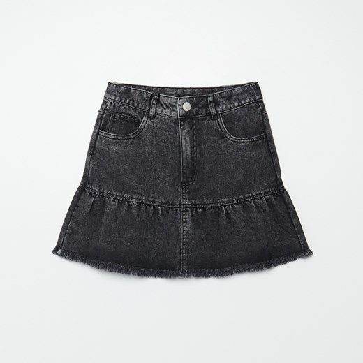 Cropp - Jeansowa spódnica z falbanką - Czarny Cropp S Cropp wyprzedaż