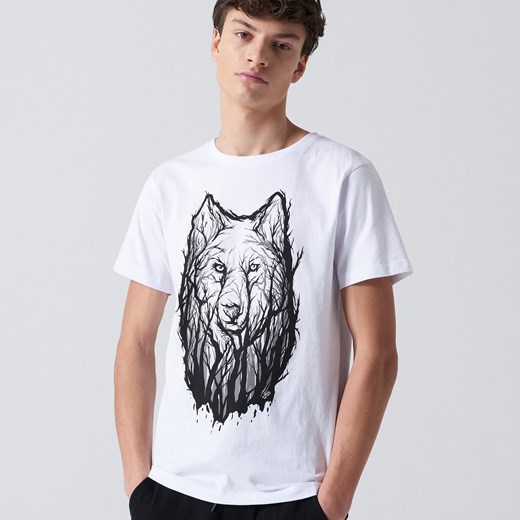 Cropp - Koszulka z wilkiem - Biały Cropp XL Cropp