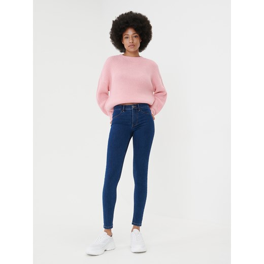 Sinsay - Jeansy skinny mid waist - Granatowy Sinsay 34 Sinsay