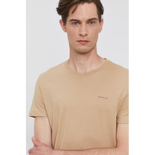 Calvin Klein Jeans T-shirt (2-pack) męski kolor beżowy gładki M promocyjna cena ANSWEAR.com