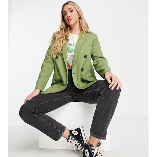 Stradivarius – Dwurzędowa marynarka o kroju dad w jasnym kolorze khaki-Zielony L Asos Poland