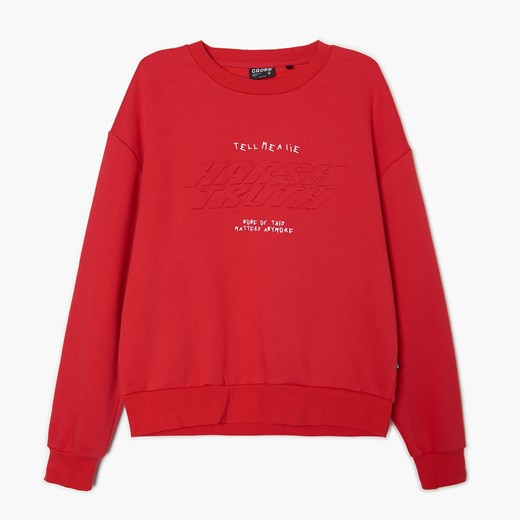 Cropp - Bluza z tłoczonym napisem - Czerwony Cropp XL okazja Cropp
