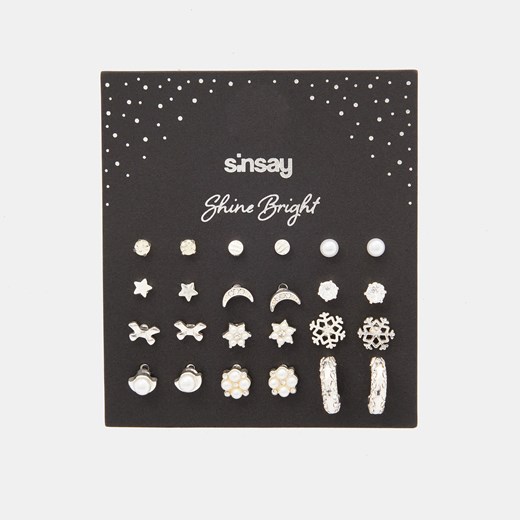 Sinsay - Kolczyki 12 pack - Srebrny Sinsay Jeden rozmiar promocyjna cena Sinsay