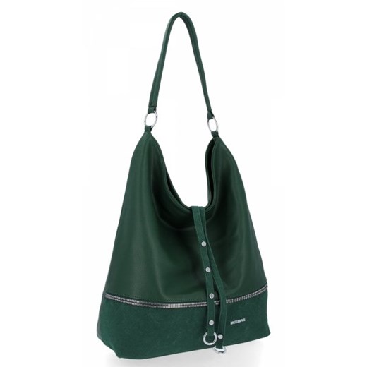 Shopper bag Bee Bag ze skóry ekologicznej zielona na wakacje z breloczkiem 