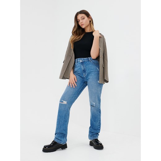 Sinsay - Jeansy straight high waist - Niebieski Sinsay 34 Sinsay