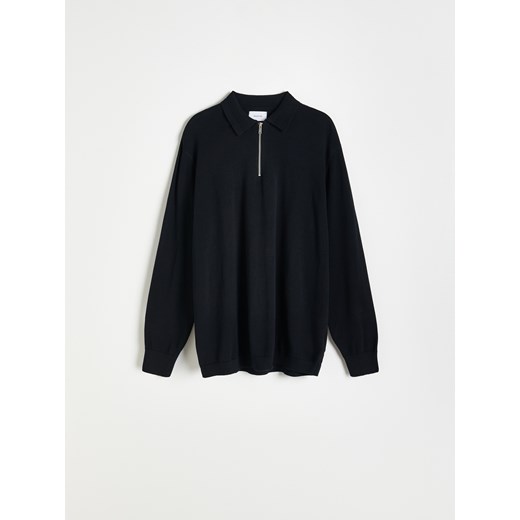 Reserved - Sweter z rozpinanym dekoltem - Czarny Reserved M Reserved