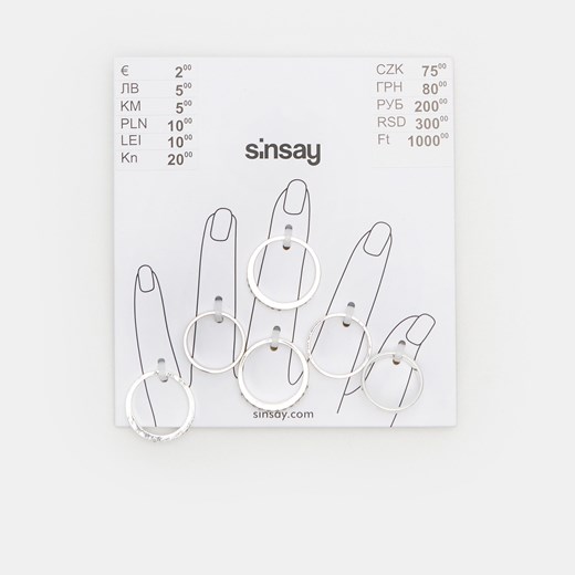 Sinsay - Pierścionki 6 pack - Srebrny Sinsay Jeden rozmiar wyprzedaż Sinsay