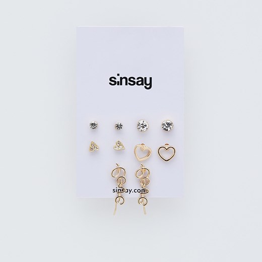 Sinsay - Zestaw 5 par kolczyków - Złoty Sinsay Jeden rozmiar wyprzedaż Sinsay